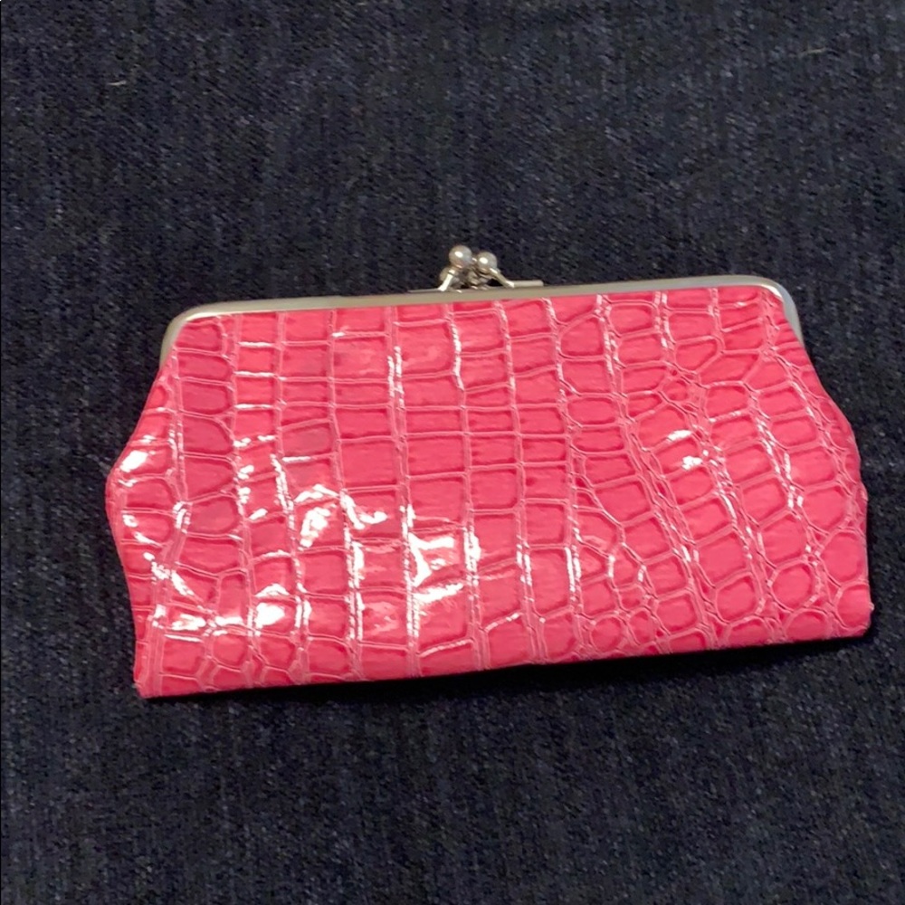Pink faux croc clutch. NWOT